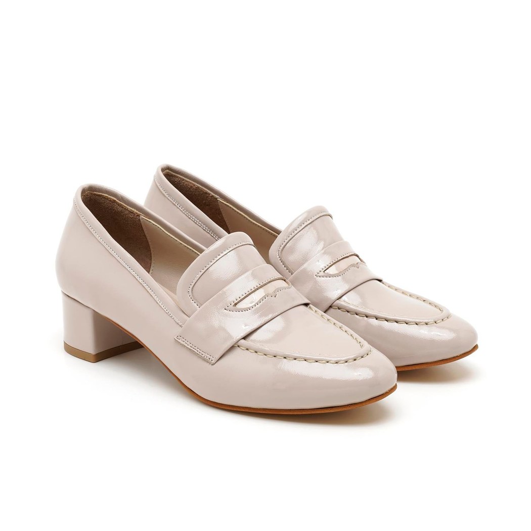 Kadın Pudra Rugan Deri Topuklu Ayakkabı