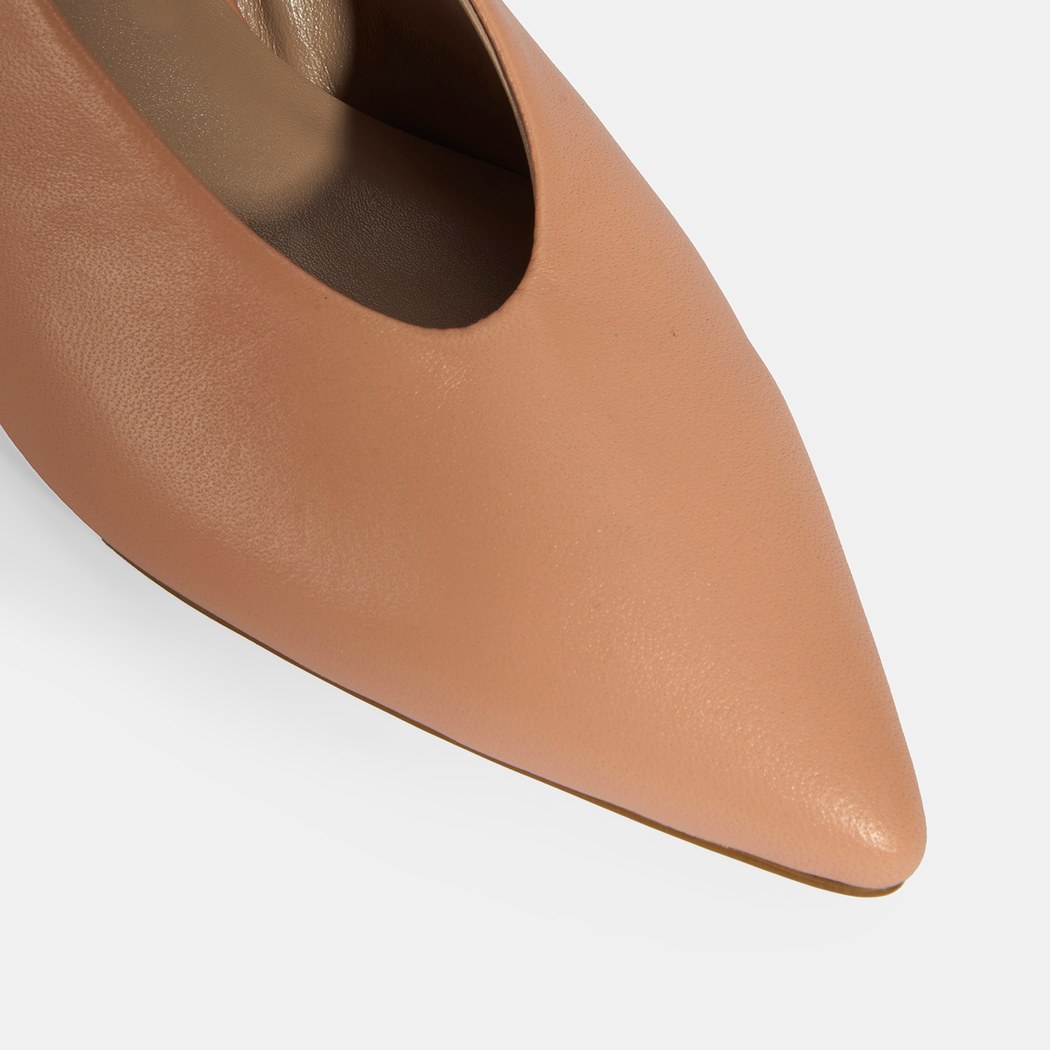 Kadın Pudra Slingback Deri Topuklu Ayakkabı 