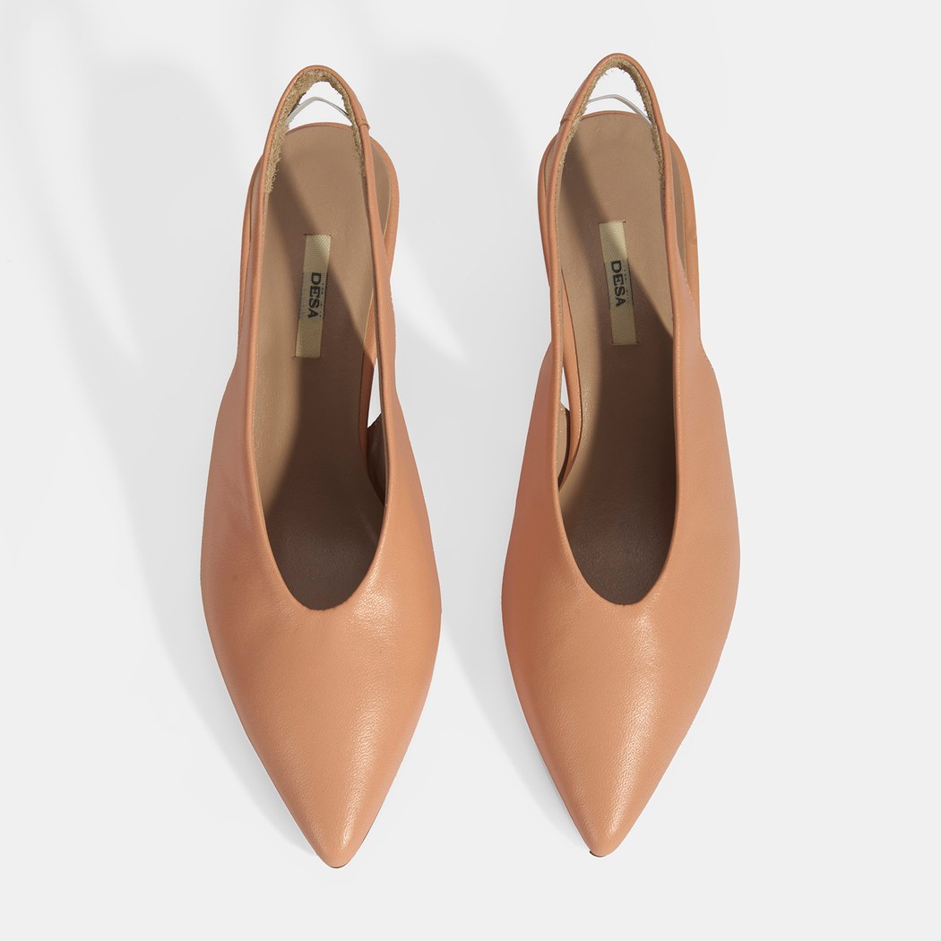 Kadın Pudra Slingback Deri Topuklu Ayakkabı 