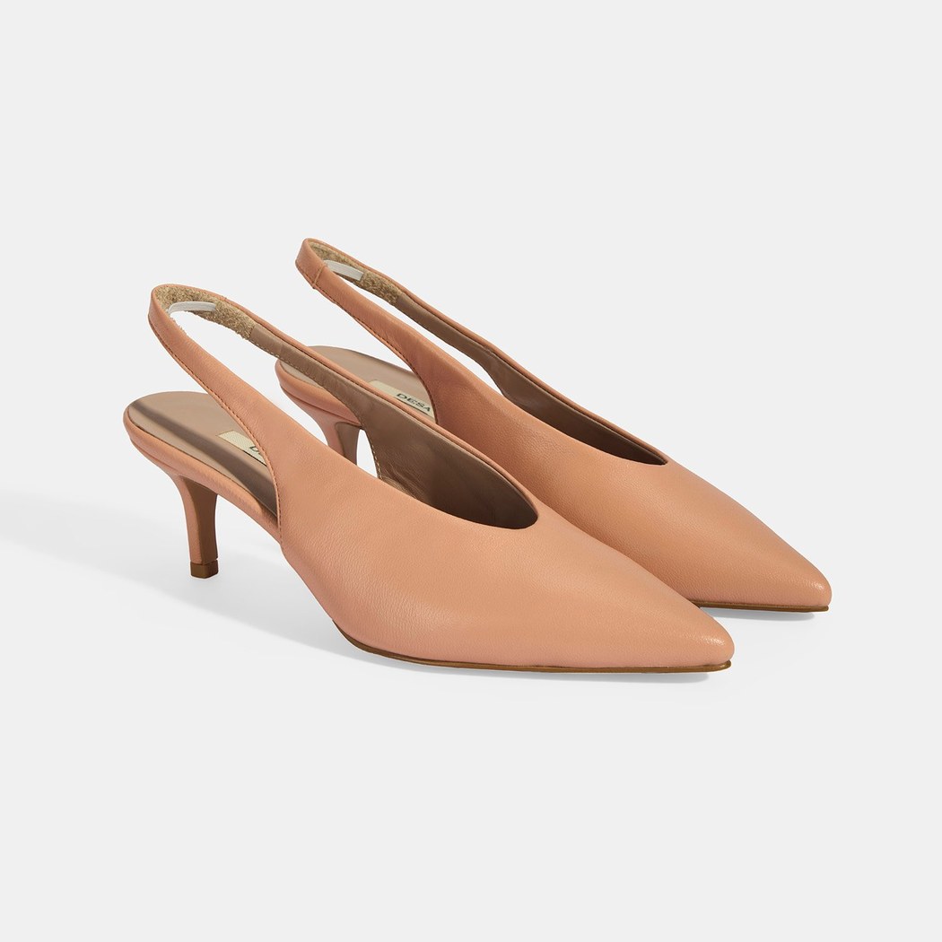 Kadın Pudra Slingback Deri Topuklu Ayakkabı 