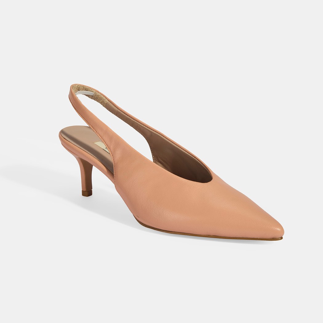 Kadın Pudra Slingback Deri Topuklu Ayakkabı 