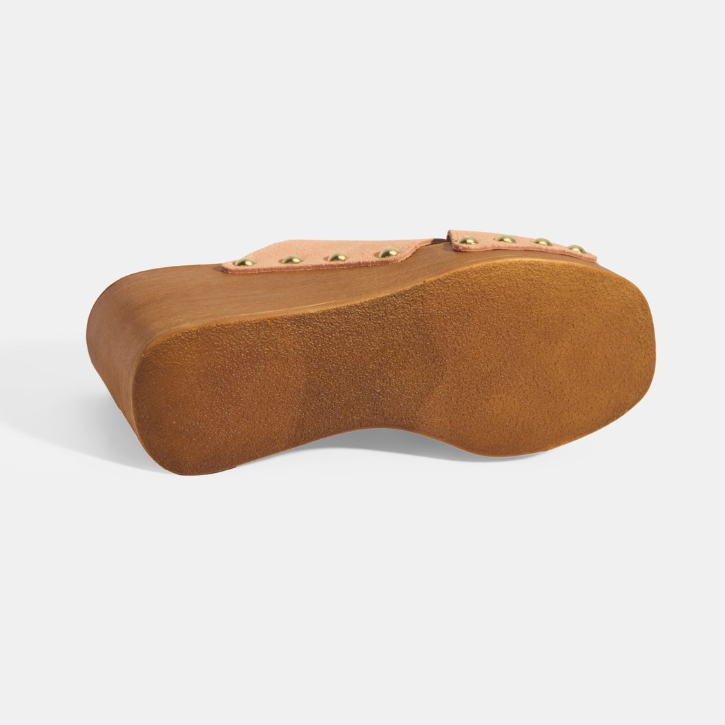 Kadın Pudra Zımba Detaylı Süet Dolgu Topuklu Terlik