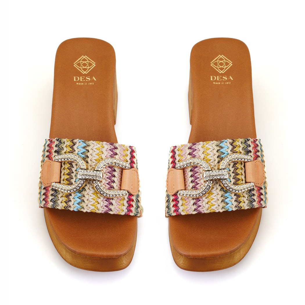 Kadın Renkli Topuklu Deri Terlik