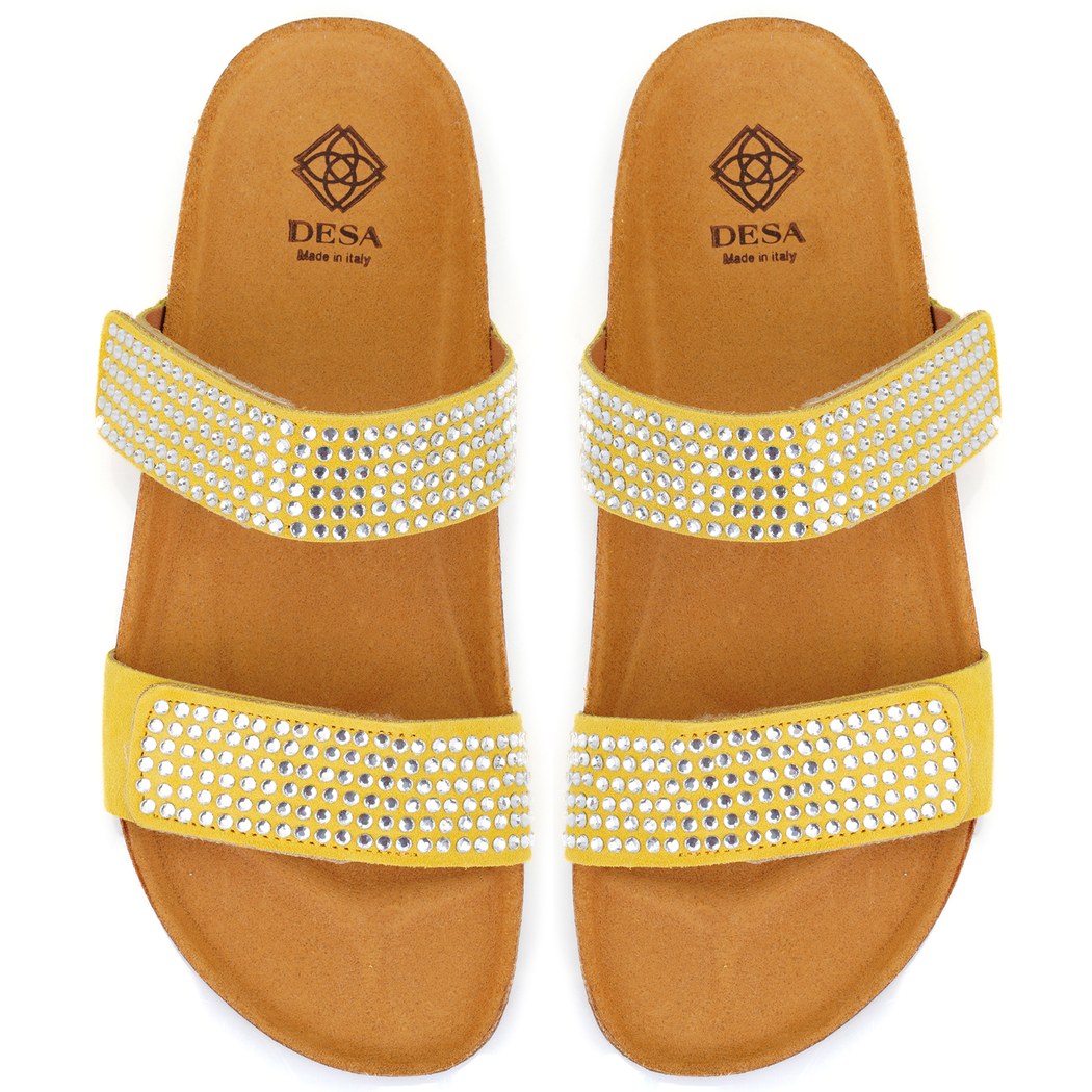 Kadın Sarı Cırt Cırtlı Süet Deri Terlik