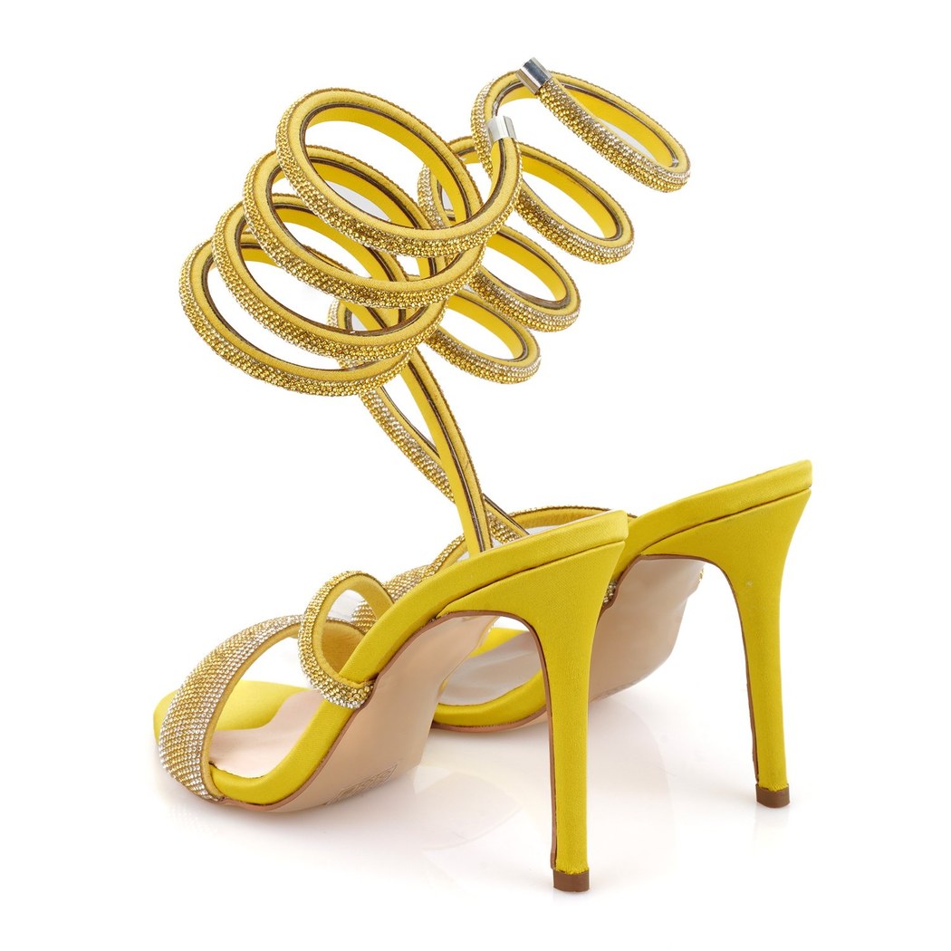 Kadın Sarı Parlak Taş Detaylı Abiye Topuklu Sandalet