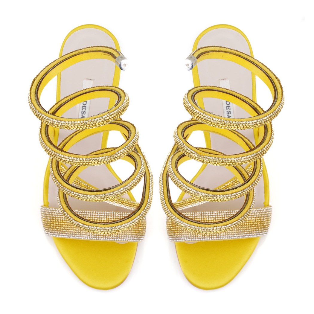 Kadın Sarı Parlak Taş Detaylı Abiye Topuklu Sandalet