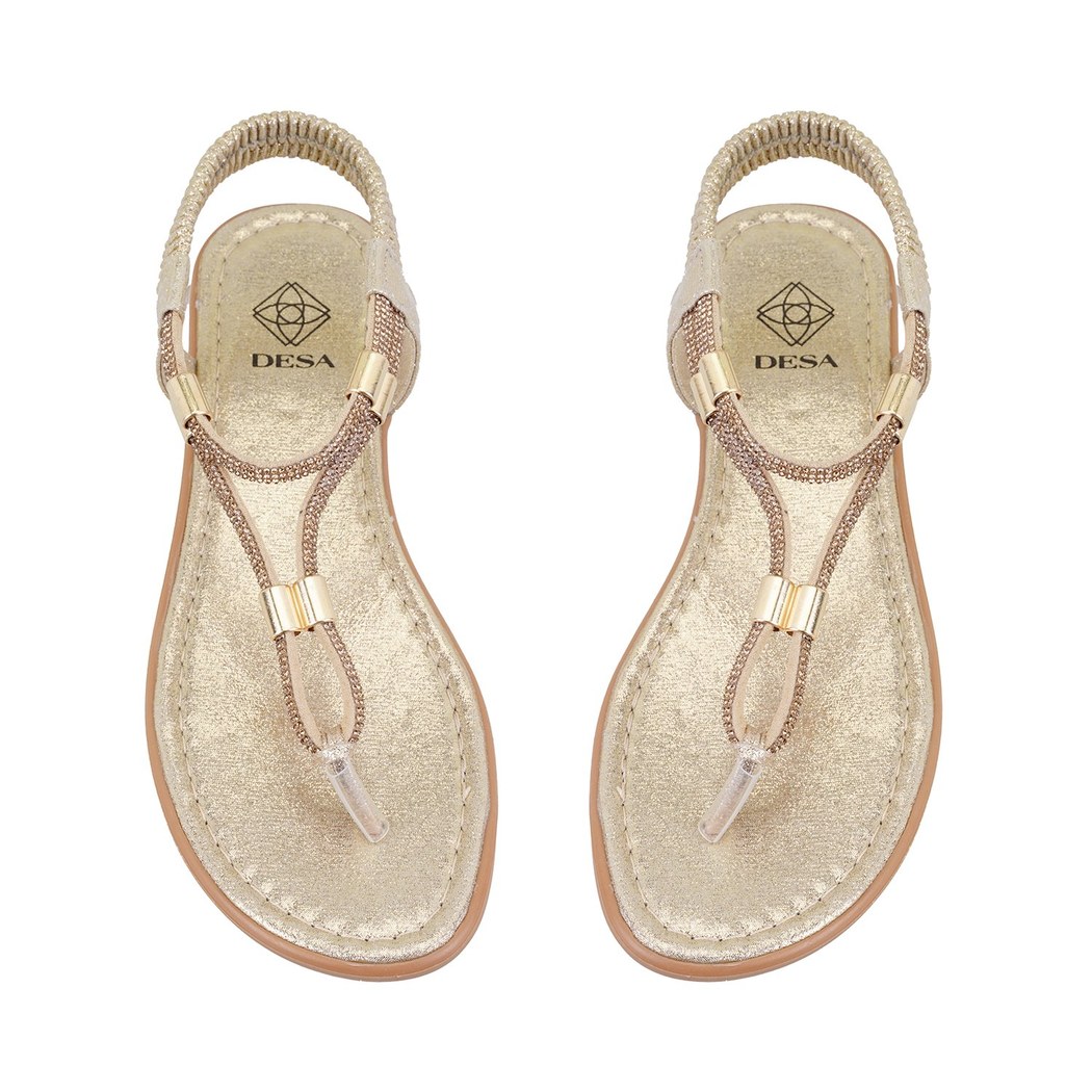 Kadın Sarı Parlak Taş Detaylı Parmak Arası Sandalet