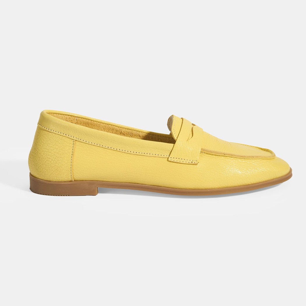 Kadın Sarı Slip-On Deri Loafer