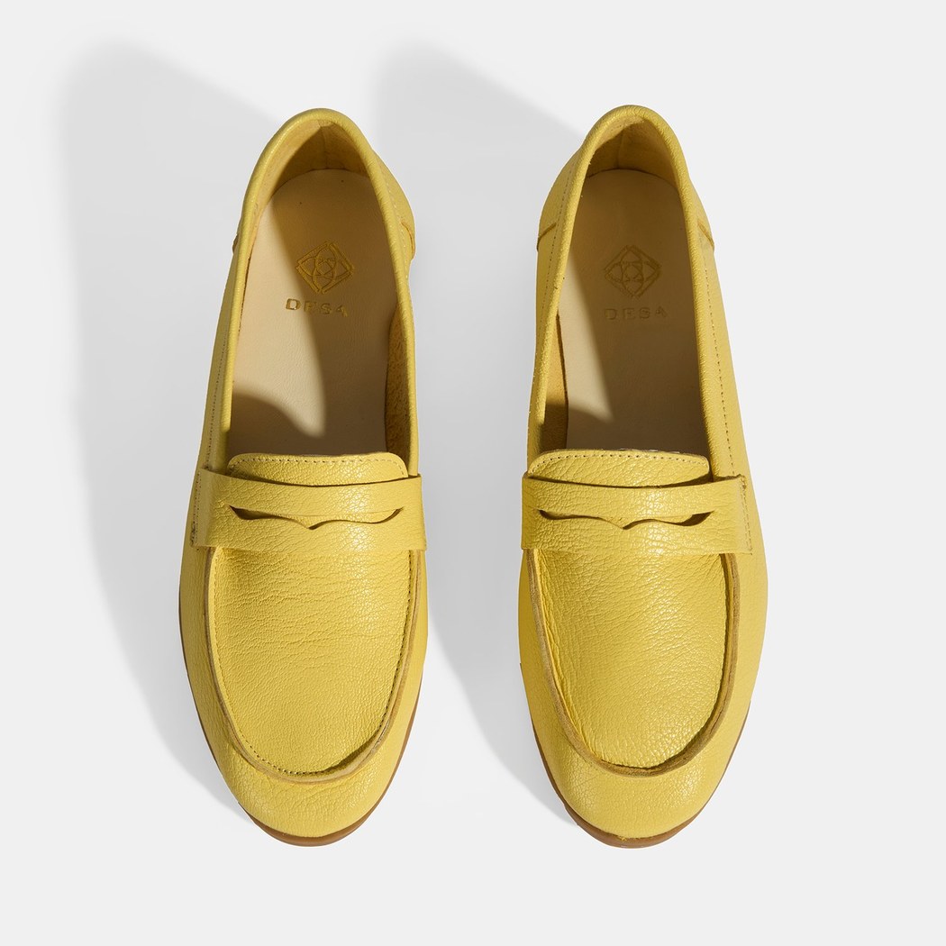 Kadın Sarı Slip-On Deri Loafer