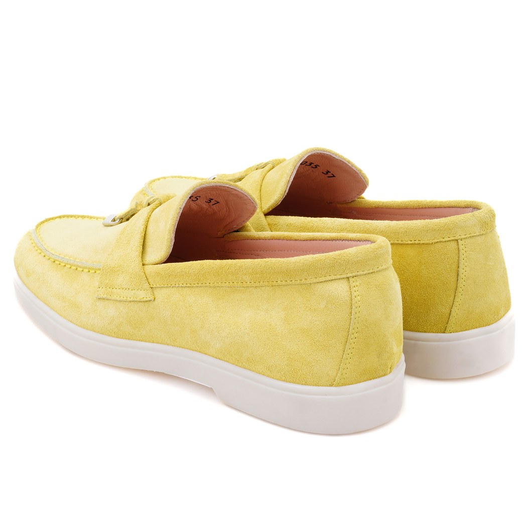 Kadın Sarı Süet Deri Loafer