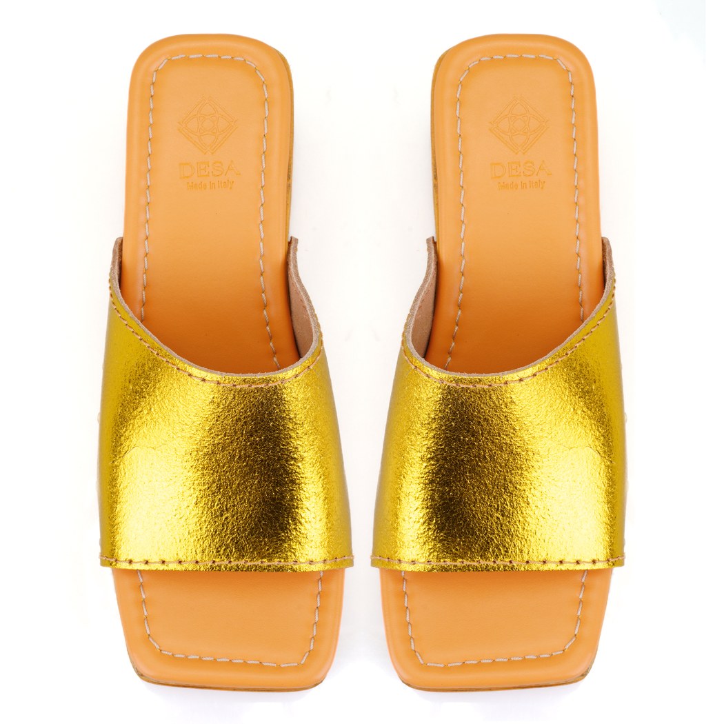 Kadın Sarı Topuklu Deri Terlik