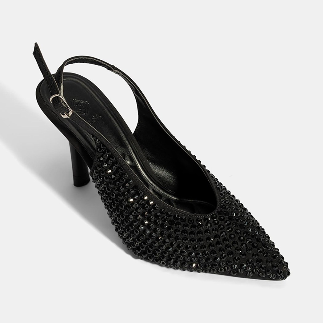 Kadın Siyah Ayarlanabilir Metal Tokalı Taşlı Abiye Ayakkabı