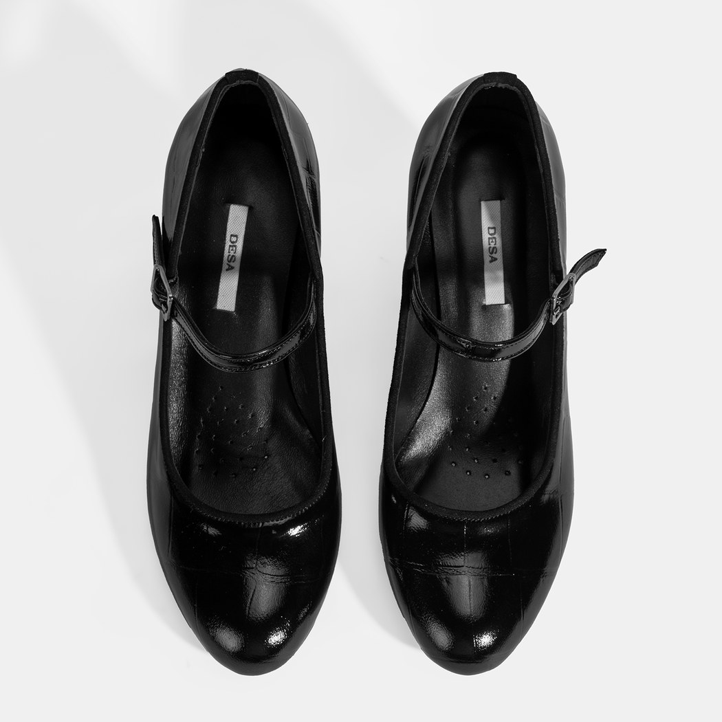 Kadın Siyah Ayarlanabilir Metal Tokalı Mary Jane Topuklu Ayakkabı