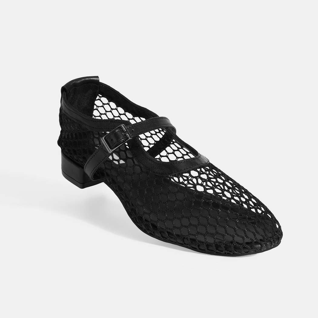 Kadın Siyah Ayarlanabilir Metal Tokalı File Babet