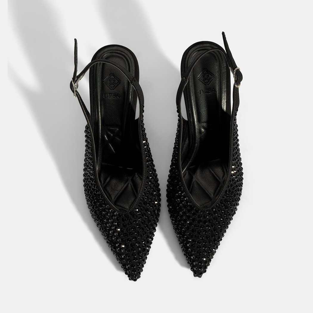 Kadın Siyah Ayarlanabilir Metal Tokalı Taşlı Abiye Ayakkabı