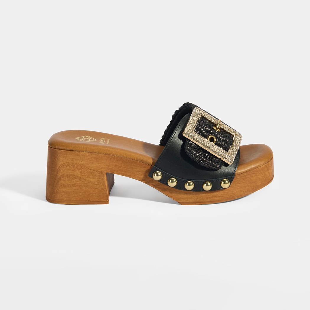 Kadın Siyah Ayarlanabilir Toka Detaylı Topuklu Terlik