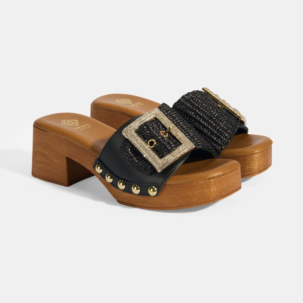 Kadın Siyah Ayarlanabilir Toka Detaylı Topuklu Terlik