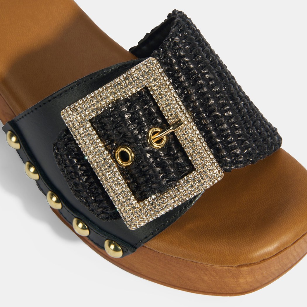 Kadın Siyah Ayarlanabilir Toka Detaylı Topuklu Terlik