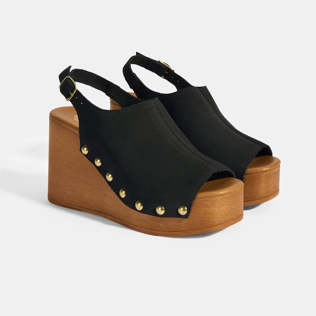 Kadın Siyah Ayarlanabilir Toka Detaylı Süet Dolgu Topuklu Sandalet