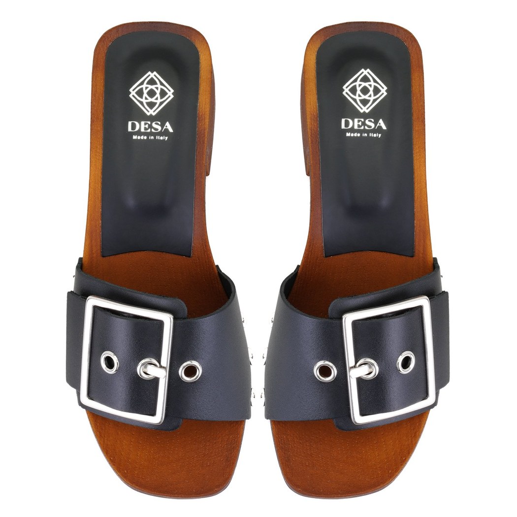 Kadın Siyah Ayarlanabilir Tokalı Deri Terlik