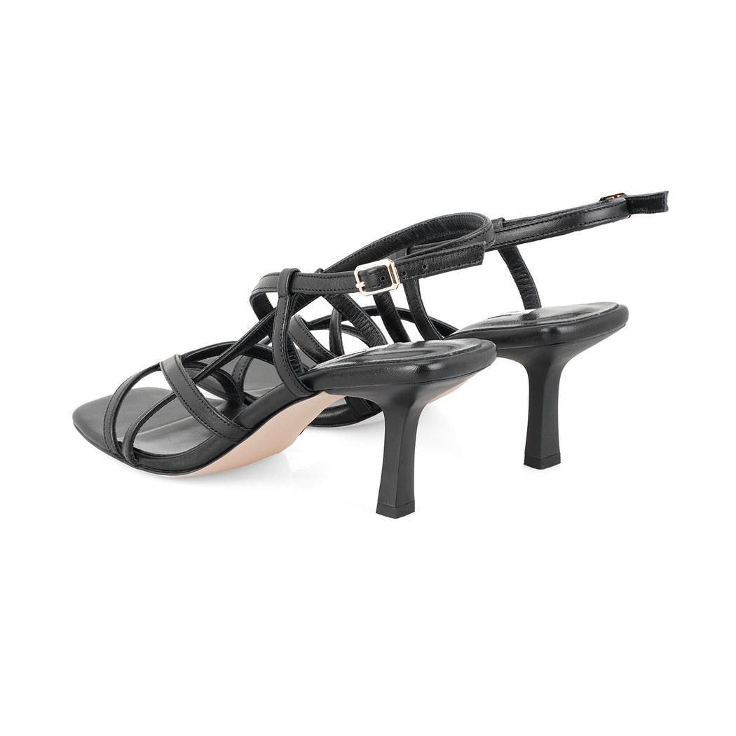 Kadın Siyah Ayarlanabilir Tokalı Deri Sandalet