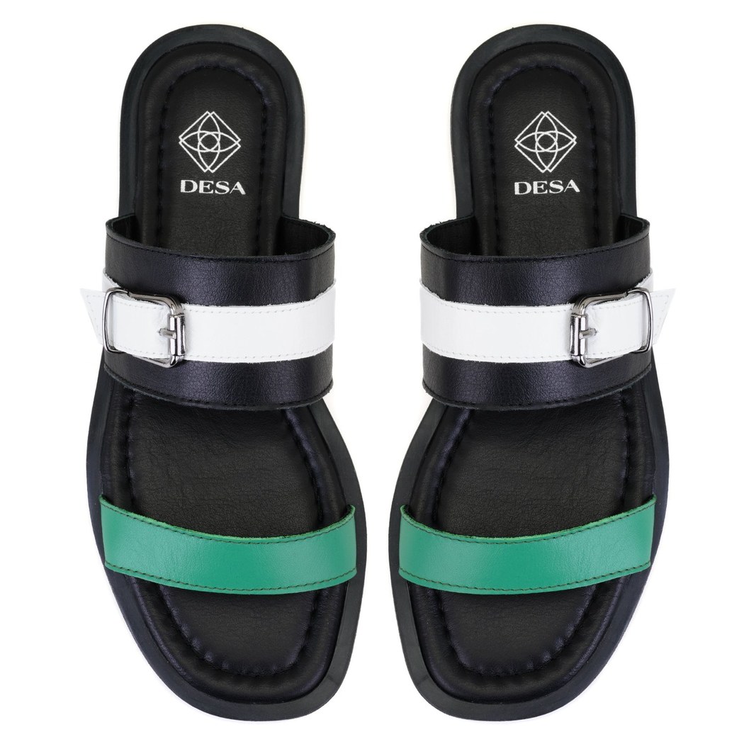 Kadın Siyah Ayarlanabilir Tokalı Deri Terlik