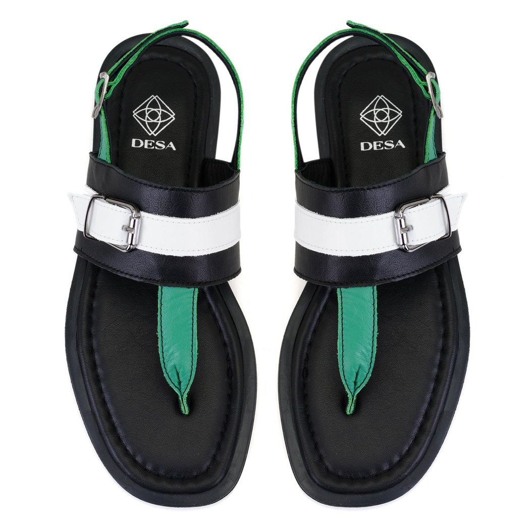 Kadın Siyah Ayarlanabilir Tokalı Deri Terlik