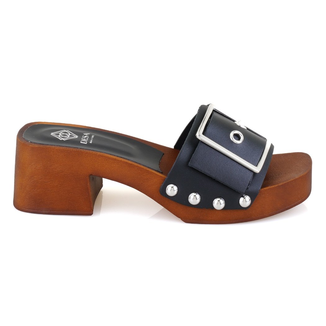 Kadın Siyah Ayarlanabilir Tokalı Deri Terlik