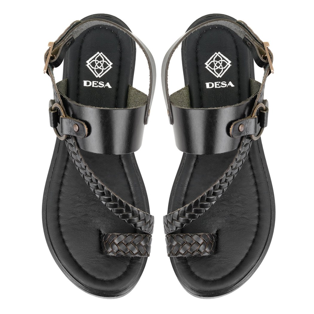 Kadın Siyah Ayarlanabilir Tokalı Deri Sandalet