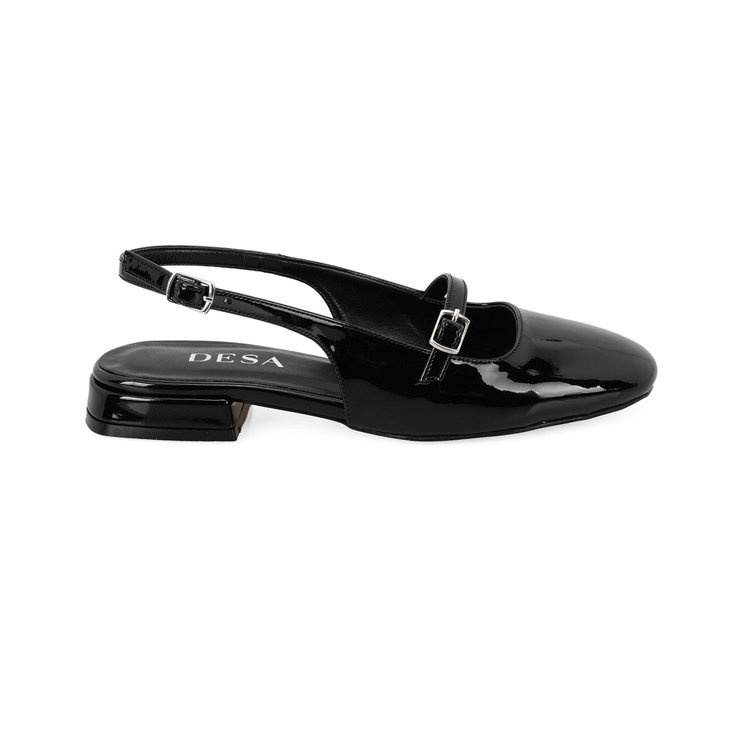 Kadın Siyah Ayarlanabilir Tokalı Deri Babet