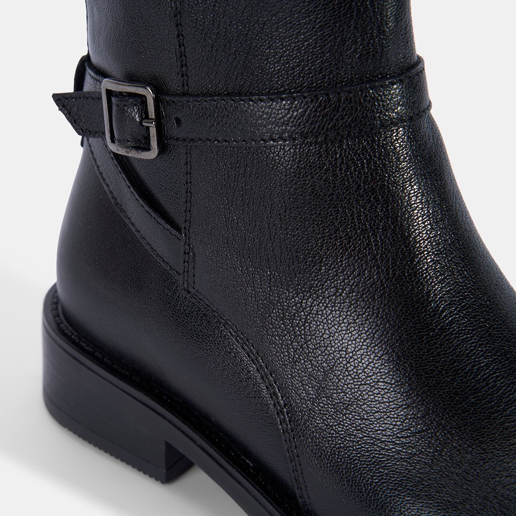 Kadın Siyah Ayarlanabilir Tokalı Deri Bot