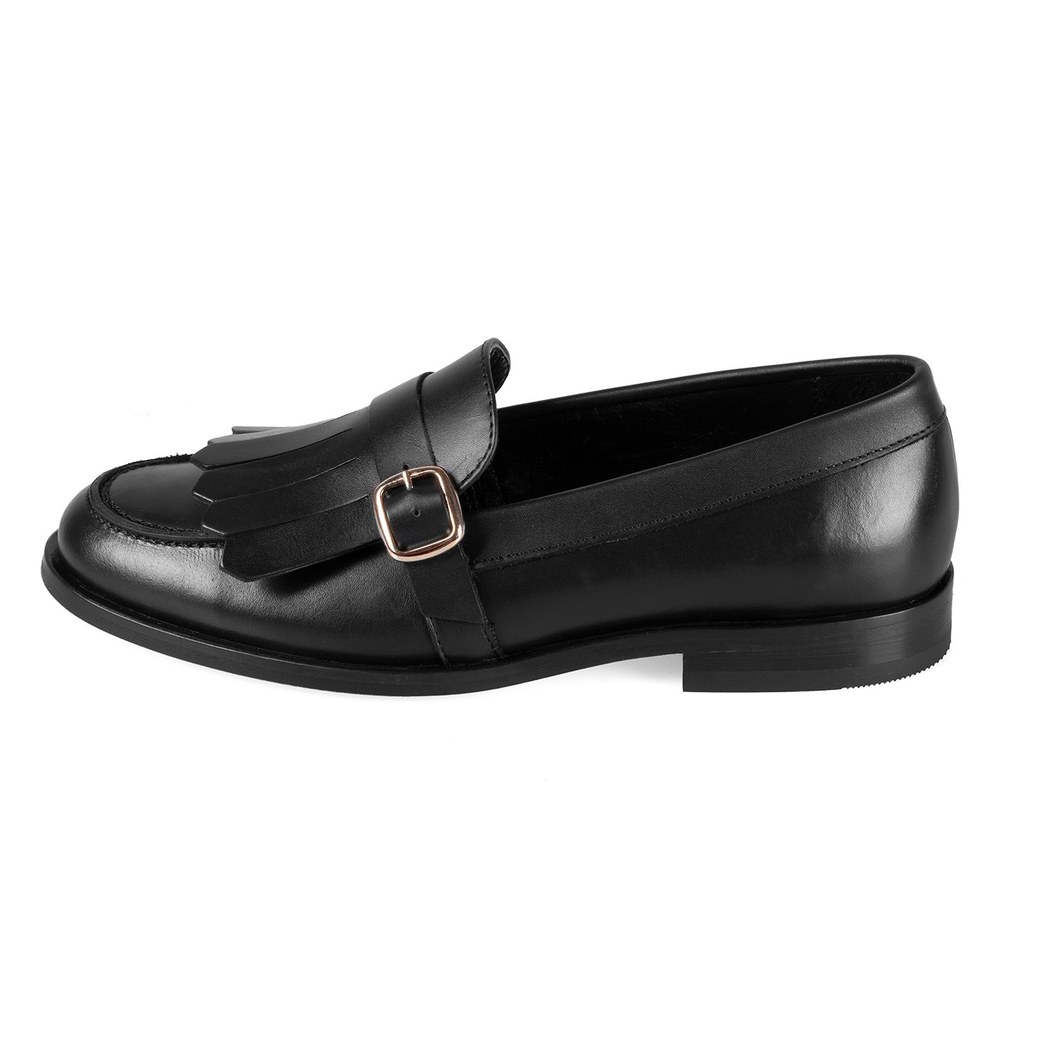 Kadın Siyah Ayarlanabilir Tokalı Deri Loafer
