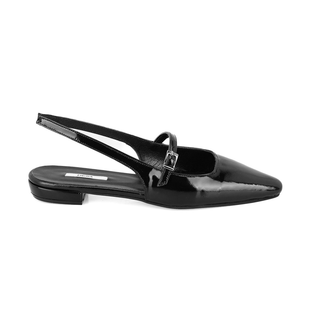 Kadın Siyah Ayarlanabilir Tokalı Deri Babet