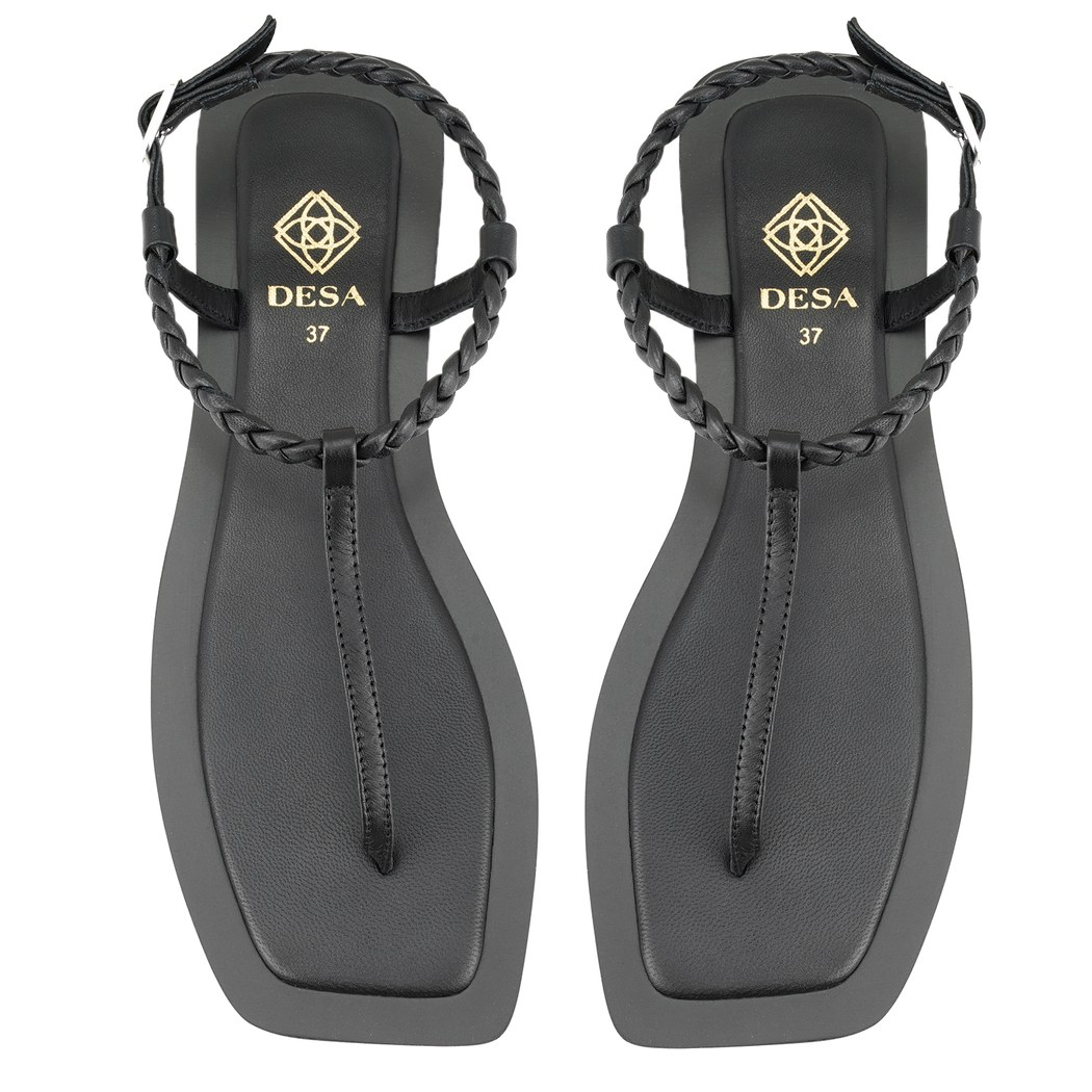 Kadın Siyah Ayarlanabilir Tokalı Deri Sandalet