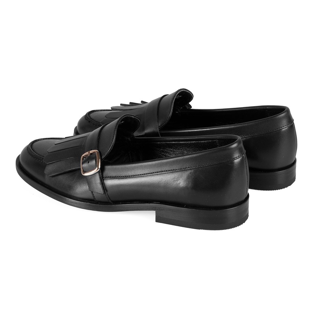 Kadın Siyah Ayarlanabilir Tokalı Deri Loafer
