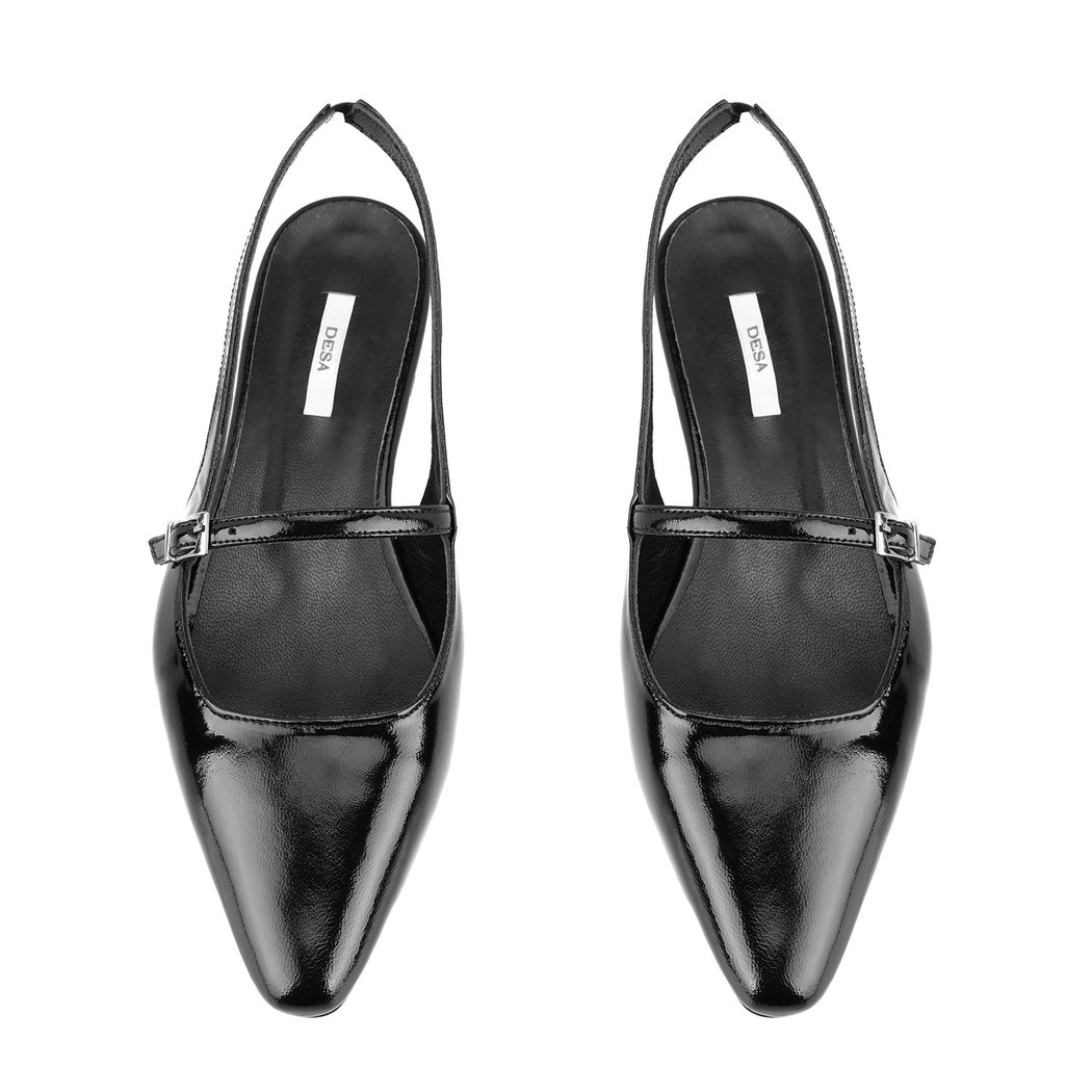 Kadın Siyah Ayarlanabilir Tokalı Deri Babet