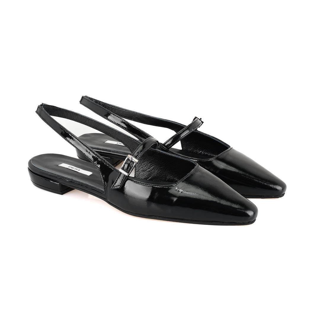 Kadın Siyah Ayarlanabilir Tokalı Deri Babet