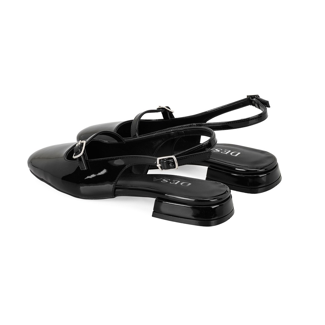 Kadın Siyah Ayarlanabilir Tokalı Deri Babet