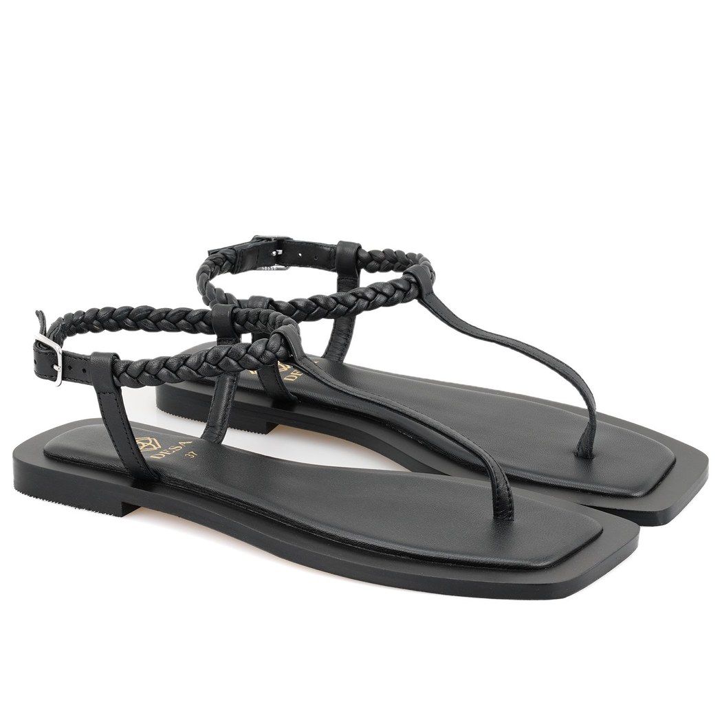 Kadın Siyah Ayarlanabilir Tokalı Deri Sandalet