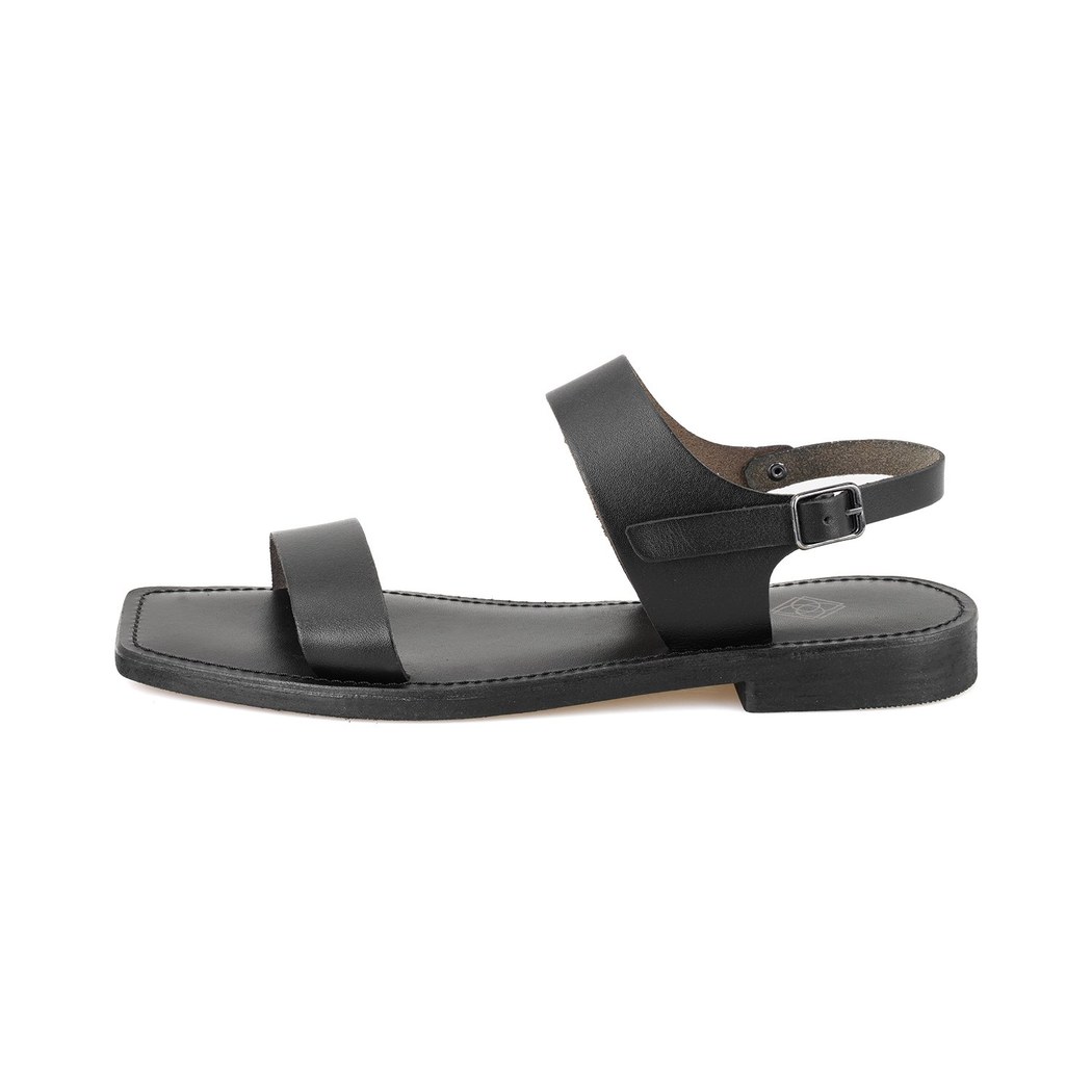 Kadın Siyah Ayarlanabilir Tokalı Deri Sandalet