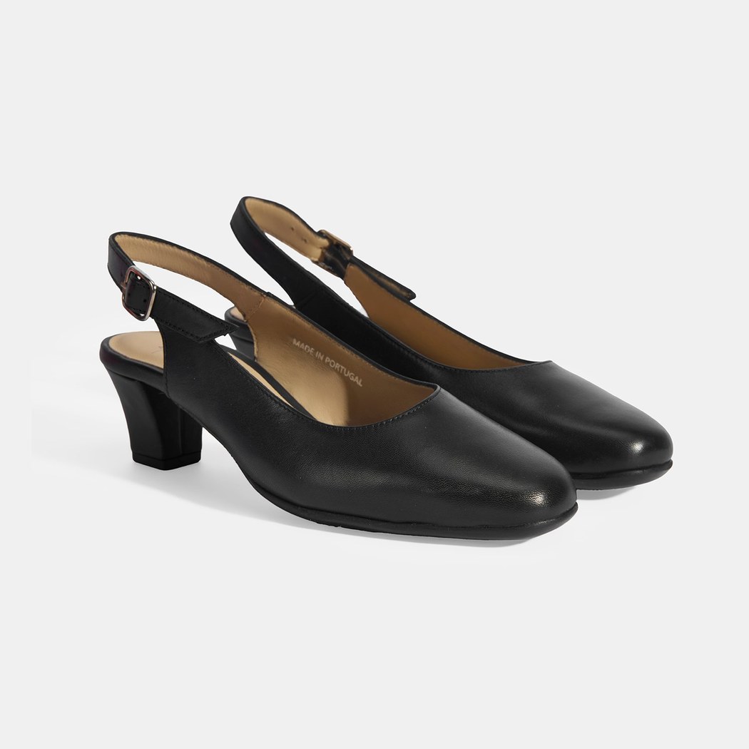 Kadın Siyah Ayarlanabilir Tokalı DesaComfort Deri Topuklu Ayakkabı