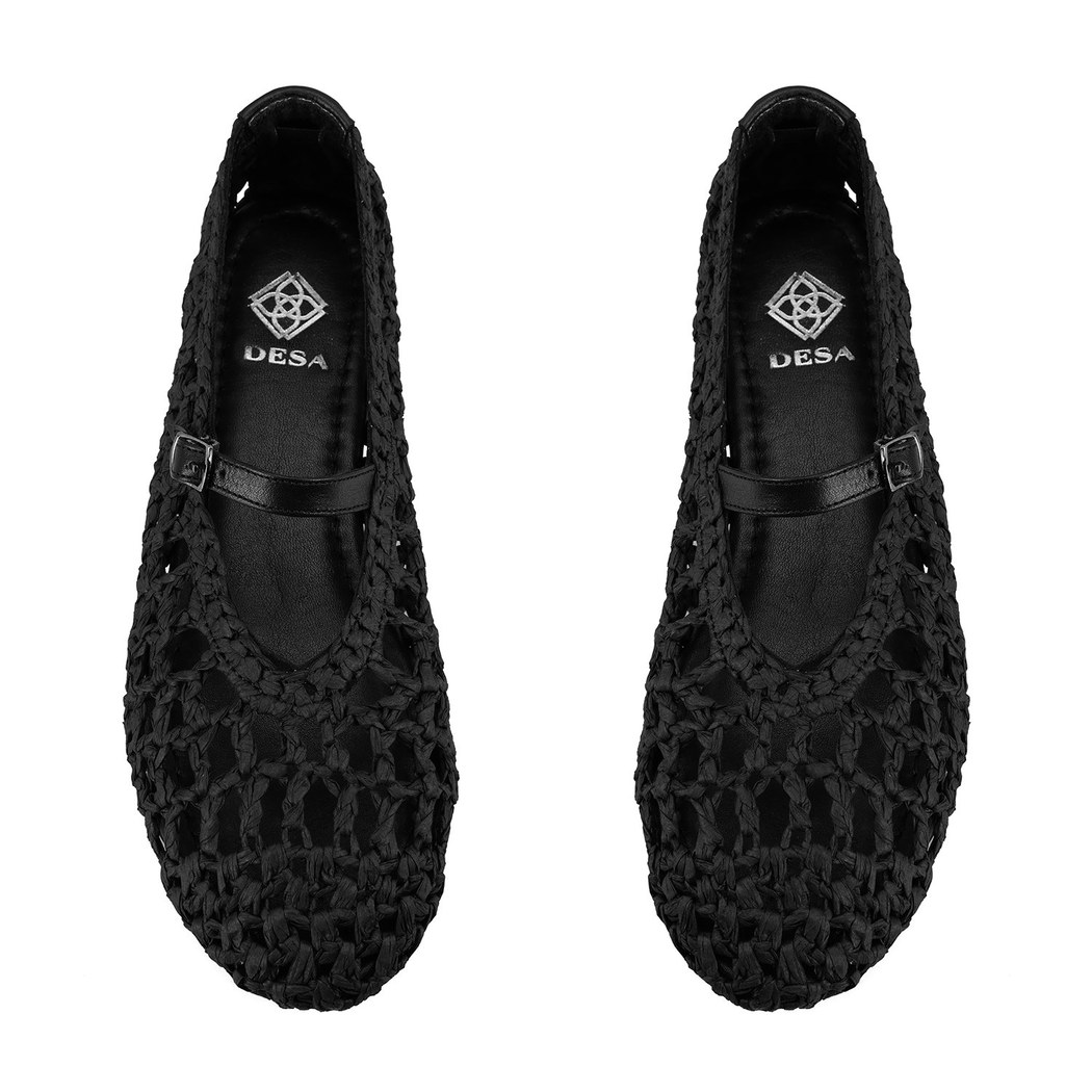 Kadın Siyah Ayarlanabilir Tokalı Hasır Babet