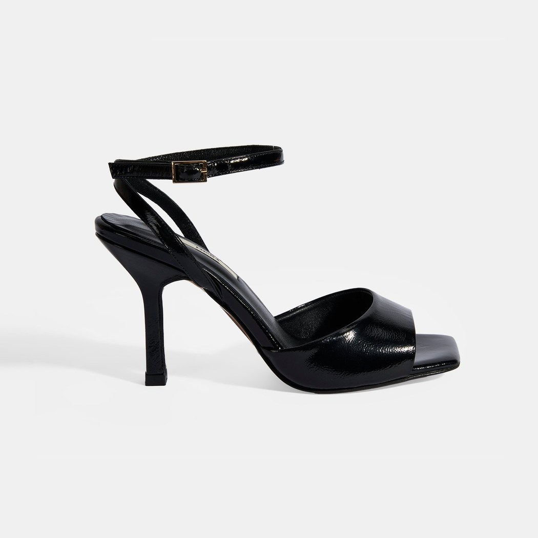 Kadın Siyah Ayarlanabilir Tokalı Rugan Topuklu Sandalet