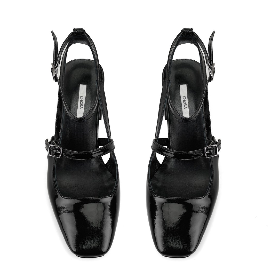 Kadın Siyah Ayarlanabilir Tokalı Topuklu Deri Abiye