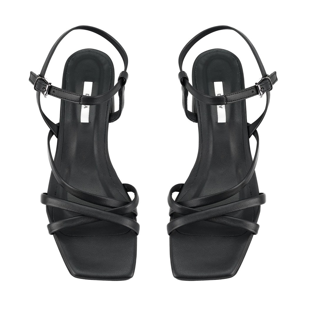 Kadın Siyah Ayarlanabilir Tokalı Topuklu Deri Sandalet