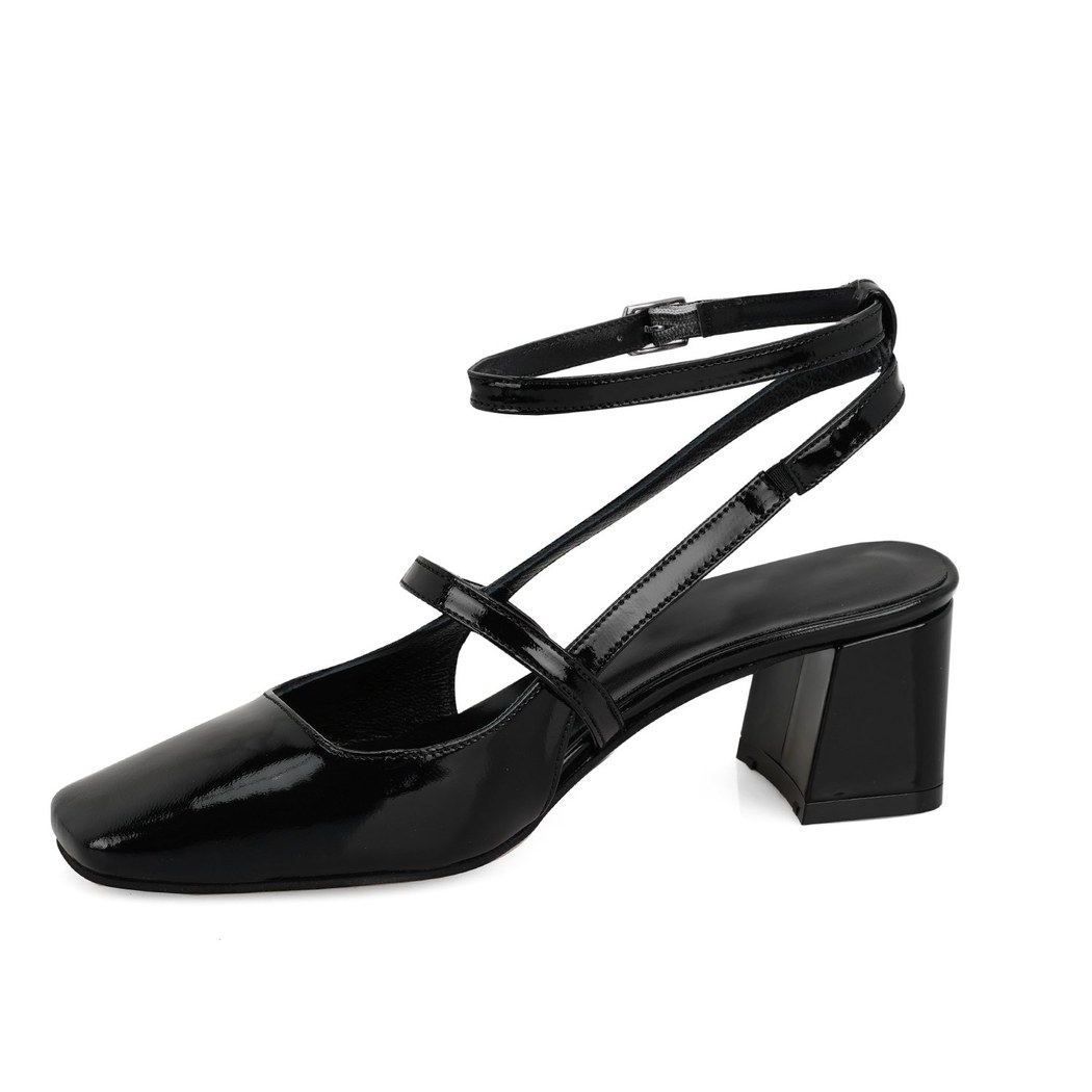 Kadın Siyah Ayarlanabilir Tokalı Topuklu Deri Abiye