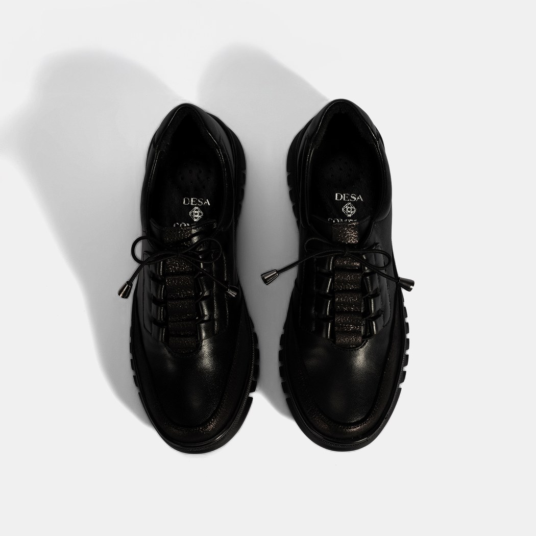 Kadın Siyah Bağcıklı DesaComfort Deri Ayakkabı