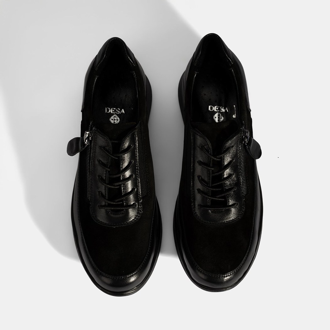 Kadın Siyah Bağcıklı DesaComfort Deri Ayakkabı