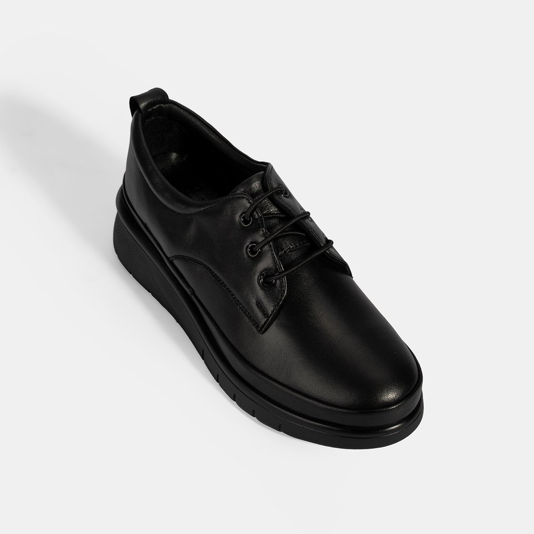 Kadın Siyah Bağcıklı DesaComfort Deri Ayakkabı