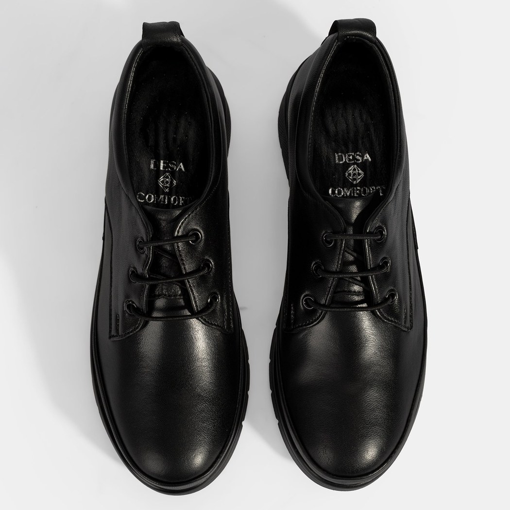 Kadın Siyah Bağcıklı DesaComfort Deri Ayakkabı
